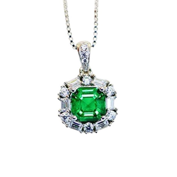 Emerald Pendant Solid Sterling Silver, May Birthstone, 20th Anniversaries - Picture 2 of 6